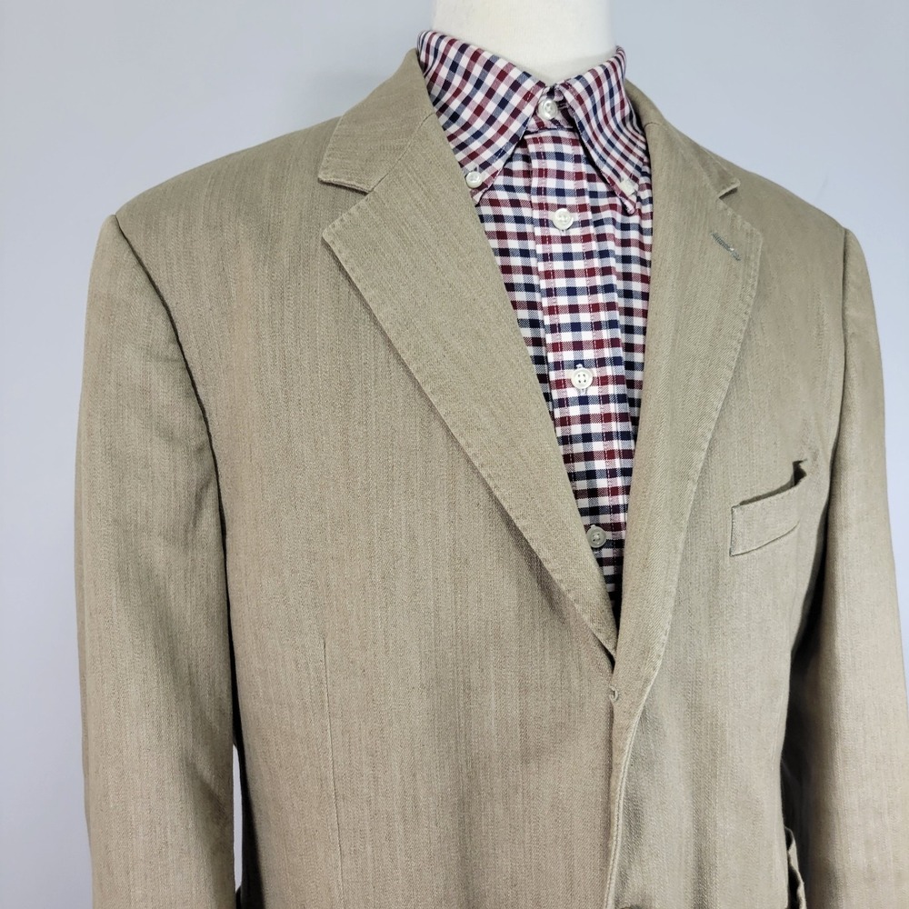 Johnston Murphy Men's Sport Coat Blazer Three Button Tan Cotton Spandex Size XL - Picture 8 of 16
